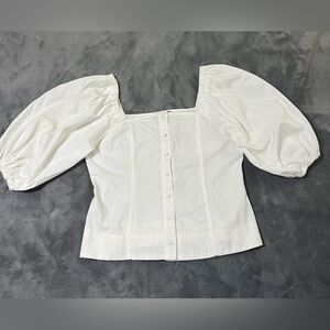 Black Label White Puff-Sleeve Square-Neck Blouse